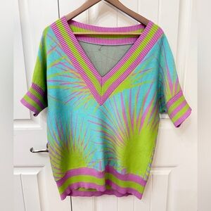 Emily McCarthy Loli Palm Springs V-Neck Short Sleeve Varsity Sweater sz XL